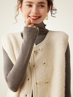 Lanly Cashmere Double-Breasted Vest - Grey Mongolia Cashmere Knit Waistcoat
