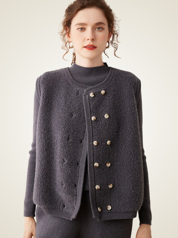 Lanly Cashmere Double-Breasted Vest - Grey Mongolia Cashmere Knit Waistcoat