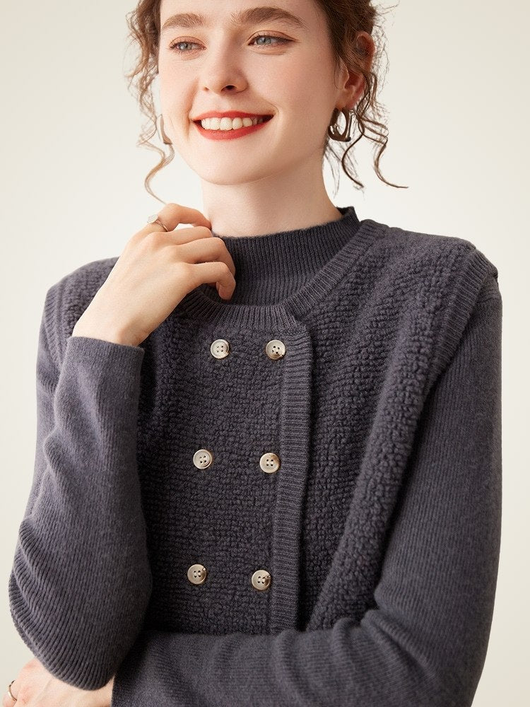 Lanly Cashmere Double-Breasted Vest - Grey Mongolia Cashmere Knit Waistcoat