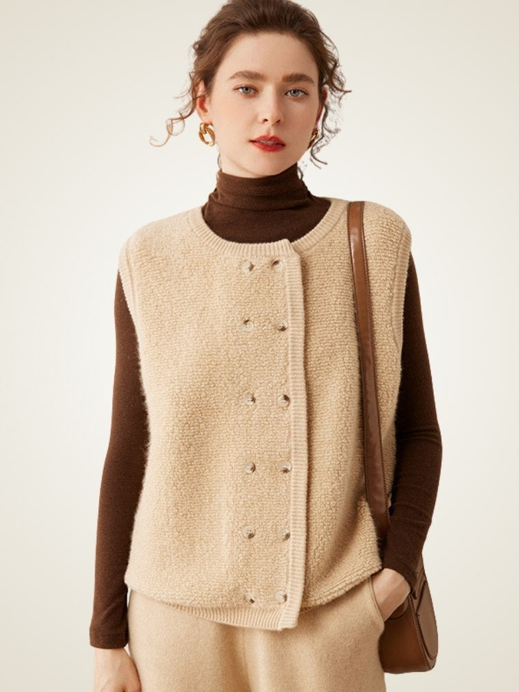 Lanly Cashmere Double-Breasted Vest - Grey Mongolia Cashmere Knit Waistcoat