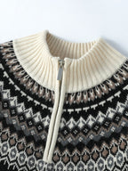 Lanly Cashmere Fair Isle Sweater - Black Mongolia Quarter-Zip Pullover