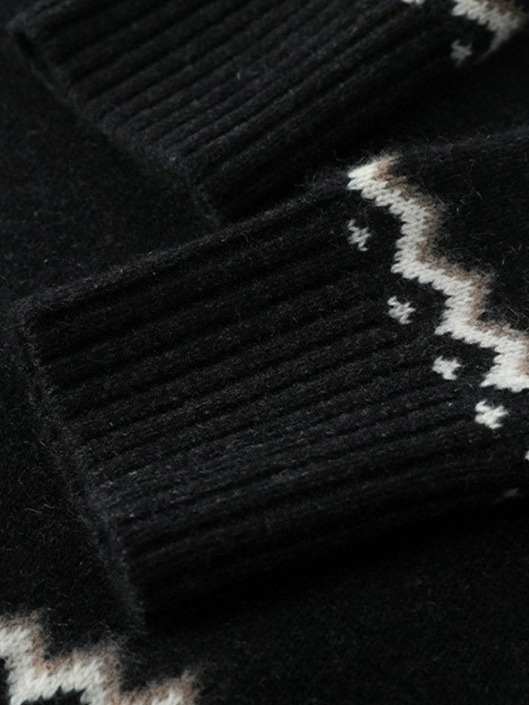 Lanly Cashmere Fair Isle Sweater - Black Mongolia Quarter-Zip Pullover