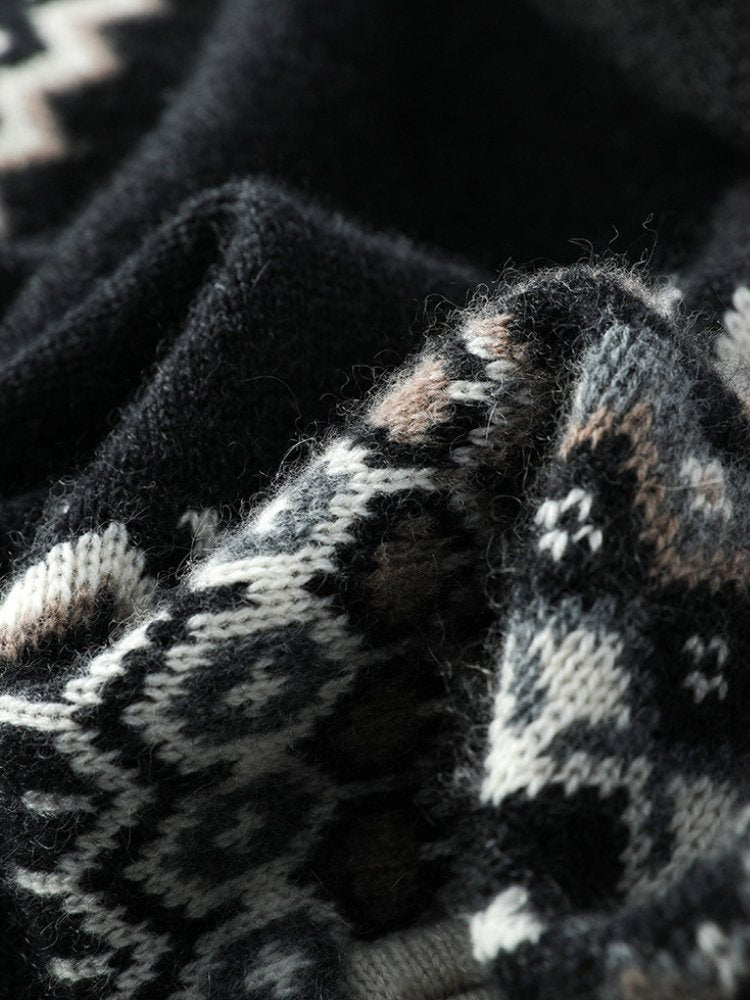 Lanly Cashmere Fair Isle Sweater - Black Mongolia Quarter-Zip Pullover
