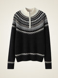 Lanly Cashmere Fair Isle Sweater - Black Mongolia Quarter-Zip Pullover