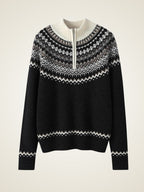 Lanly Cashmere Fair Isle Sweater - Black Mongolia Quarter-Zip Pullover