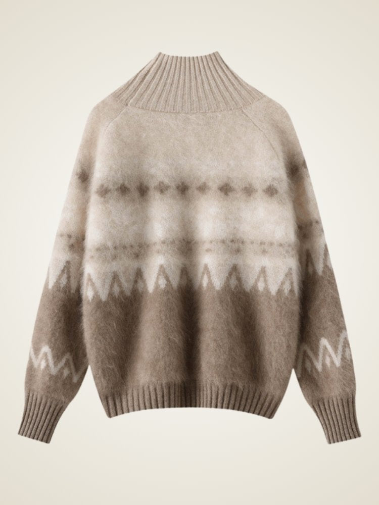 Lanly Cashmere Fair Isle Sweater - Fuzzy Mongolia Mock Neck Pullover