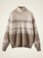 Lanly Cashmere Fair Isle Sweater - Fuzzy Mongolia Mock Neck Pullover