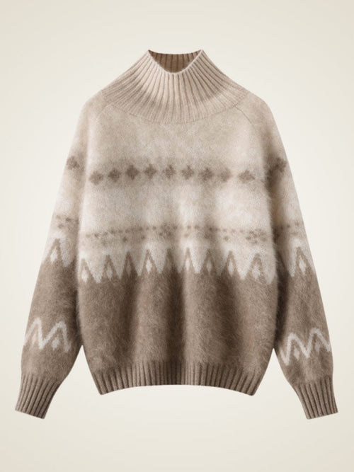 Lanly Cashmere Fair Isle Sweater - Fuzzy Mongolia Mock Neck Pullover