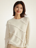 Lanly Cashmere Fringe Stripe Sweater - White Mongolia Deconstructed Knit