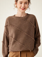 Lanly Cashmere Fringe Trim Sweater - Mongolia Cashmere Crewneck Knit