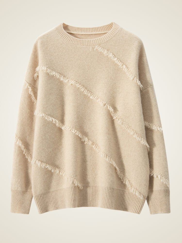 Lanly Cashmere Fringe Trim Sweater - Mongolia Cashmere Crewneck Knit