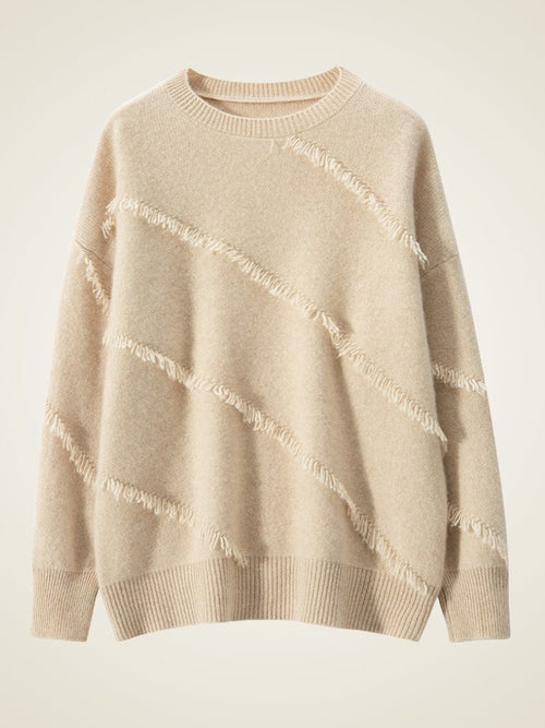 Lanly Cashmere Fringe Trim Sweater - Mongolia Cashmere Crewneck Knit