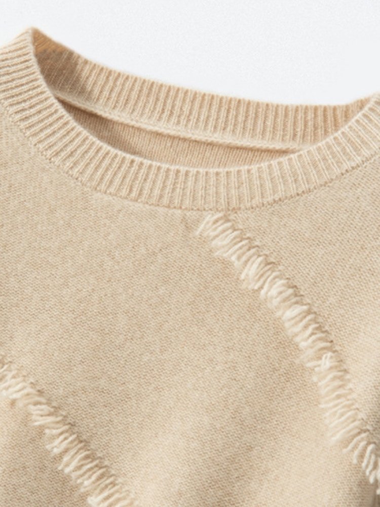 Lanly Cashmere Fringe Trim Sweater - Mongolia Cashmere Crewneck Knit