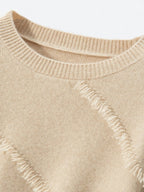 Lanly Cashmere Fringe Trim Sweater - Mongolia Cashmere Crewneck Knit