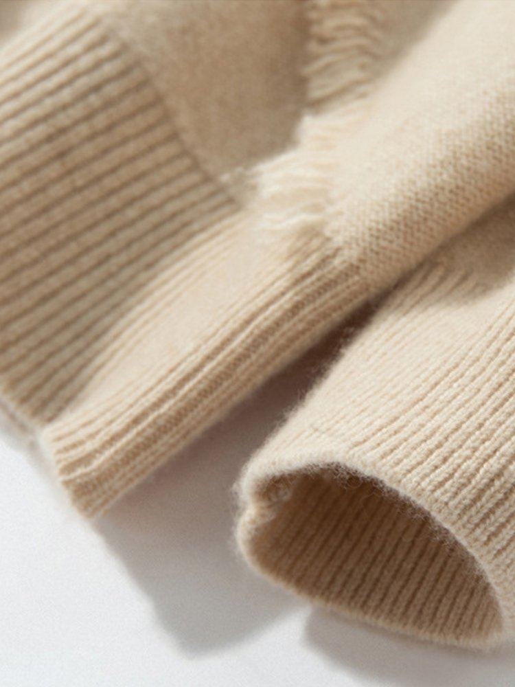 Lanly Cashmere Fringe Trim Sweater - Mongolia Cashmere Crewneck Knit