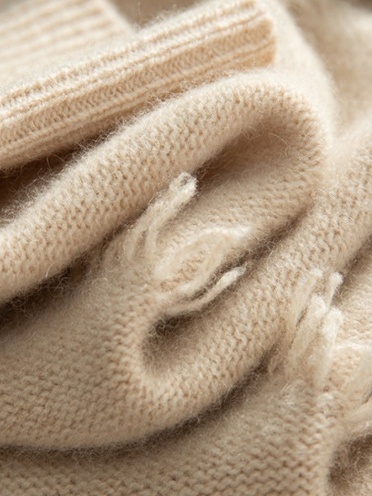 Lanly Cashmere Fringe Trim Sweater - Mongolia Cashmere Crewneck Knit
