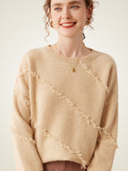 Lanly Cashmere Fringe Trim Sweater - Mongolia Cashmere Crewneck Knit