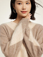 Lanly Cashmere Fuzzy Argyle Sweater - Mongolia Cashmere Crewneck