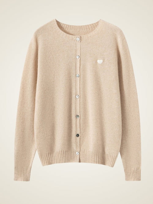 Lanly Cashmere Heart Cardigan - Mongolia Crewneck Button Sweater