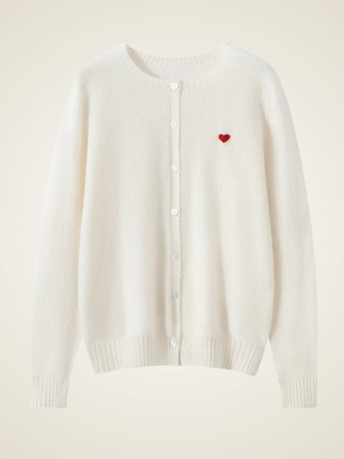 Lanly Cashmere Heart Cardigan - Mongolia Crewneck Button Sweater