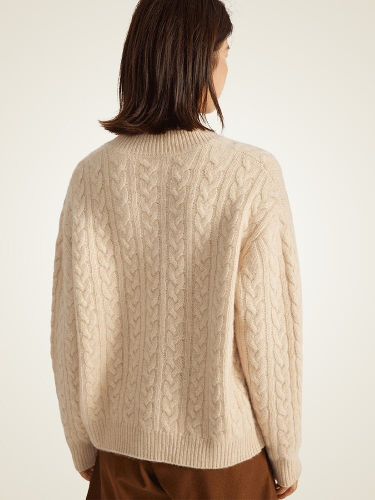 Lanly Cashmere Henley Sweater - Mongolia Cable-Knit Pullover