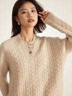 Lanly Cashmere Henley Sweater - Mongolia Cable-Knit Pullover