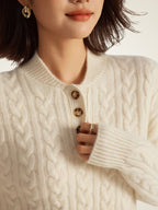 Lanly Cashmere Henley Sweater - Mongolia Cable-Knit Pullover