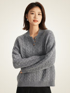 Lanly Cashmere Henley Sweater - Mongolia Cable-Knit Pullover