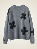 Lanly Cashmere Intarsia Floral Sweater - Mongolia Cashmere Crewneck