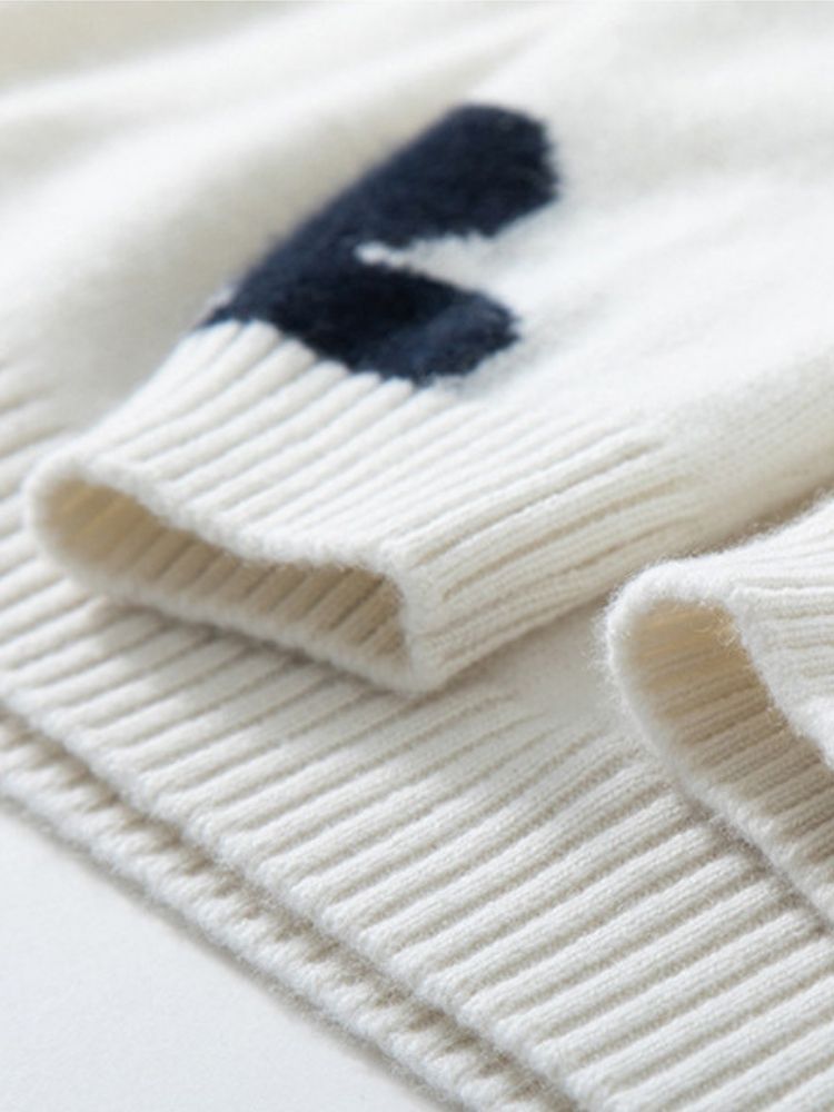 Lanly Cashmere Intarsia Floral Sweater - White Mongolia Cashmere Crewneck