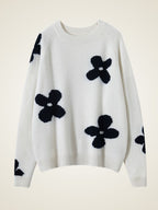 Lanly Cashmere Intarsia Floral Sweater - White Mongolia Cashmere Crewneck