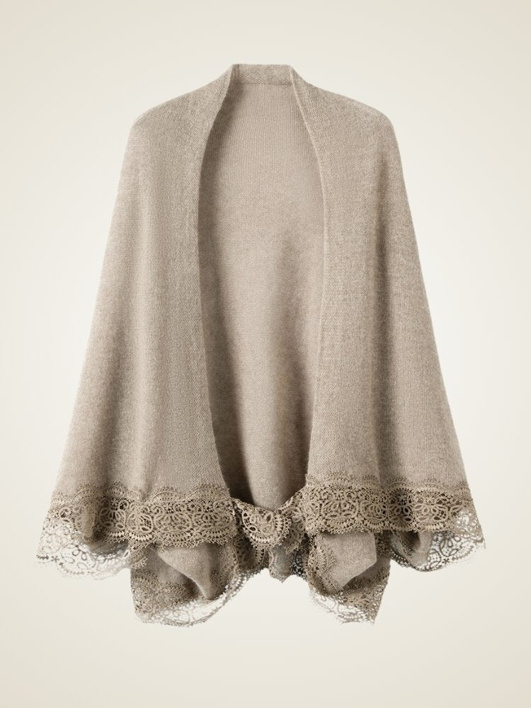 Lanly Cashmere Lace Shawl - Mongolia Open Front Cardigan Cape