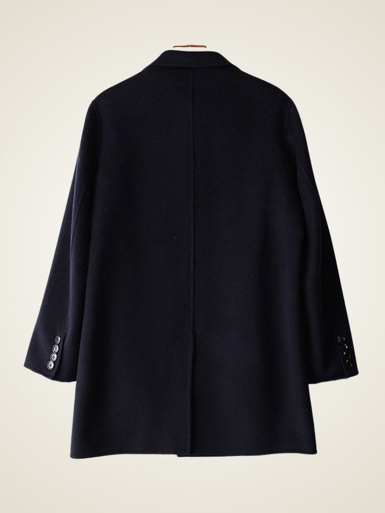 Lanly Cashmere Mid-Length Overcoat - Navy 100% Pure Cashmere Car Coat