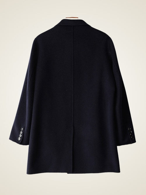 Lanly Cashmere Mid-Length Overcoat - Navy 100% Pure Cashmere Car Coat