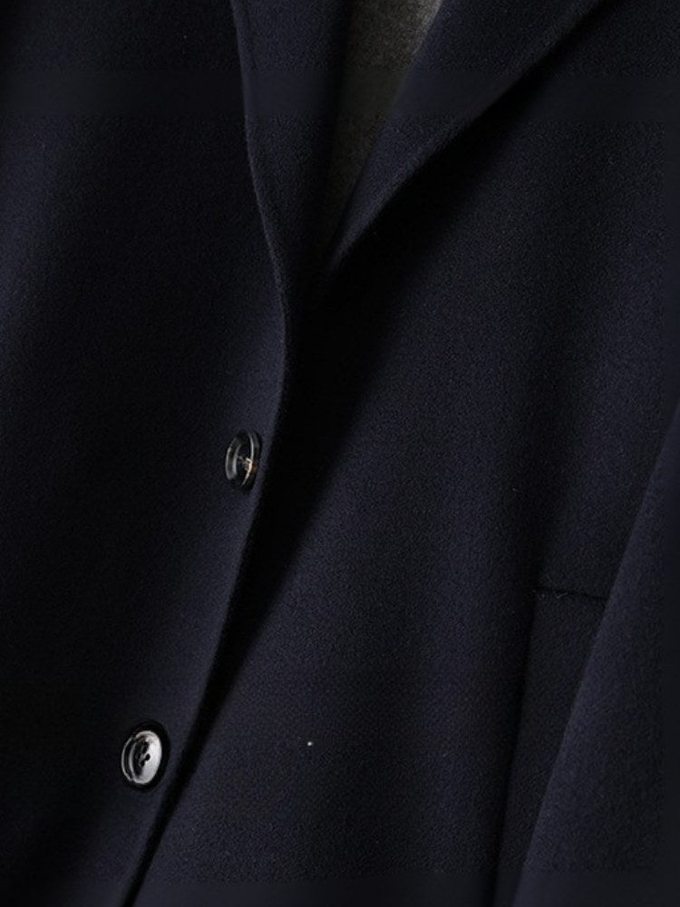 Lanly Cashmere Mid-Length Overcoat - Navy 100% Pure Cashmere Car Coat