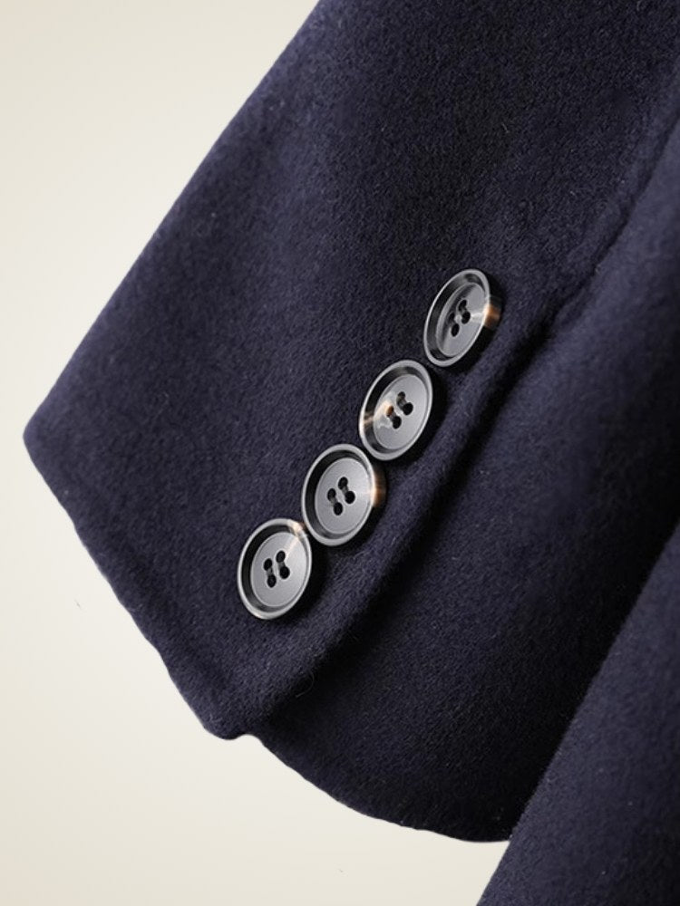 Lanly Cashmere Mid-Length Overcoat - Navy 100% Pure Cashmere Car Coat