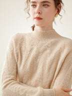 Lanly Cashmere Mock Neck Sweater -Mongolia Chevron Cable Pullover