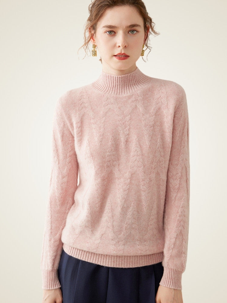 Lanly Cashmere Mock Neck Sweater -Mongolia Chevron Cable Pullover