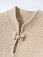 Lanly Cashmere Mock Neck Sweater - Beige Mongolia Keyhole Pullover