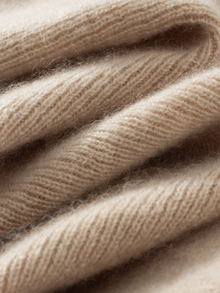 Lanly Cashmere Mock Neck Sweater - Beige Mongolia Keyhole Pullover