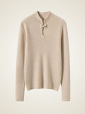 Lanly Cashmere Mock Neck Sweater - Beige Mongolia Keyhole Pullover