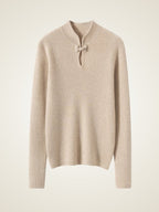 Lanly Cashmere Mock Neck Sweater - Beige Mongolia Keyhole Pullover