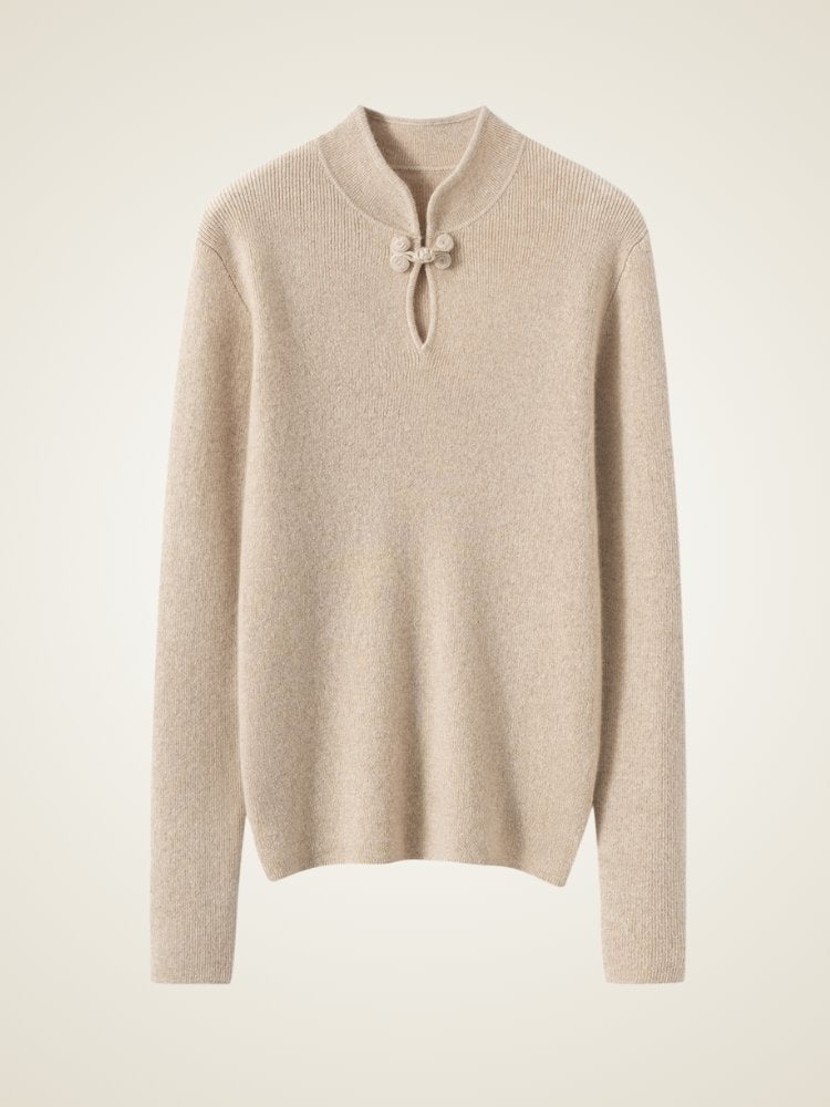 Lanly Cashmere Mock Neck Sweater - Beige Mongolia Keyhole Pullover
