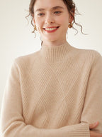 Lanly Cashmere Mock Neck Sweater - Mongolia Diamond-Knit Pullover