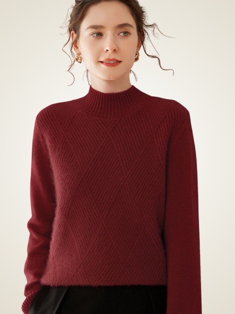 Lanly Cashmere Mock Neck Sweater - Mongolia Diamond-Knit Pullover