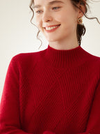 Lanly Cashmere Mock Neck Sweater - Mongolia Diamond-Knit Pullover