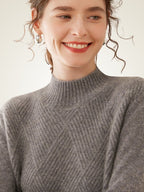 Lanly Cashmere Mock Neck Sweater - Mongolia Diamond-Knit Pullover