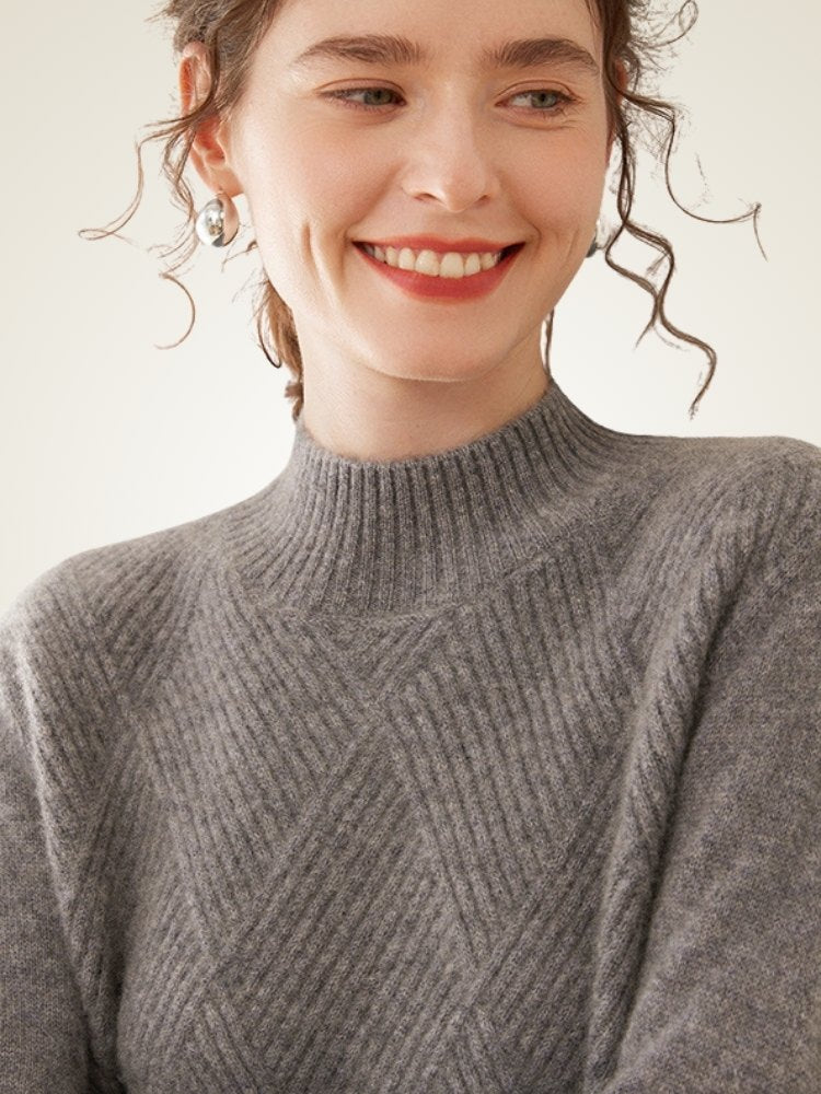 Lanly Cashmere Mock Neck Sweater - Mongolia Diamond-Knit Pullover