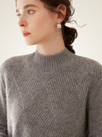 Lanly Cashmere Mock Neck Sweater - Mongolia Diamond-Knit Pullover
