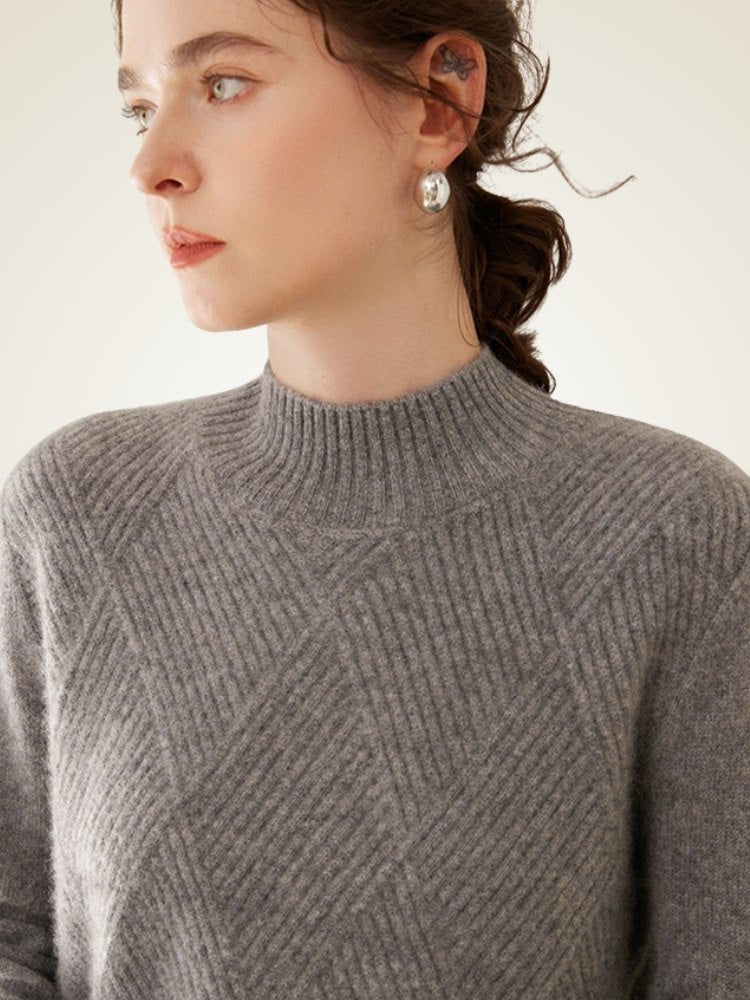 Lanly Cashmere Mock Neck Sweater - Mongolia Diamond-Knit Pullover